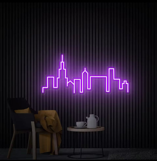 Chicago Skyline Neon Violet