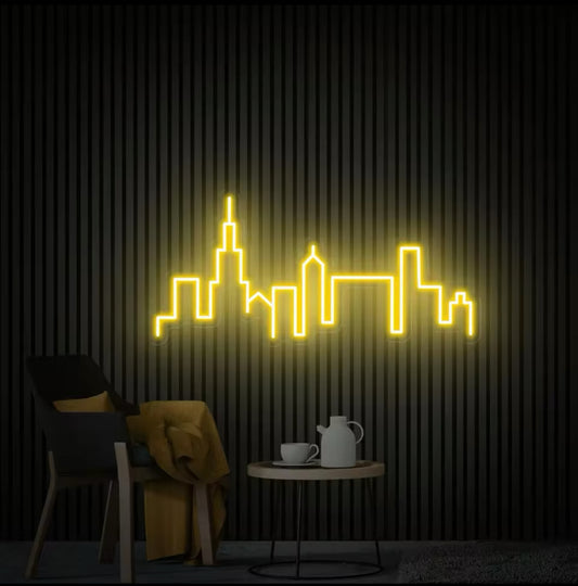 Chicago Skyline Neon Jaune