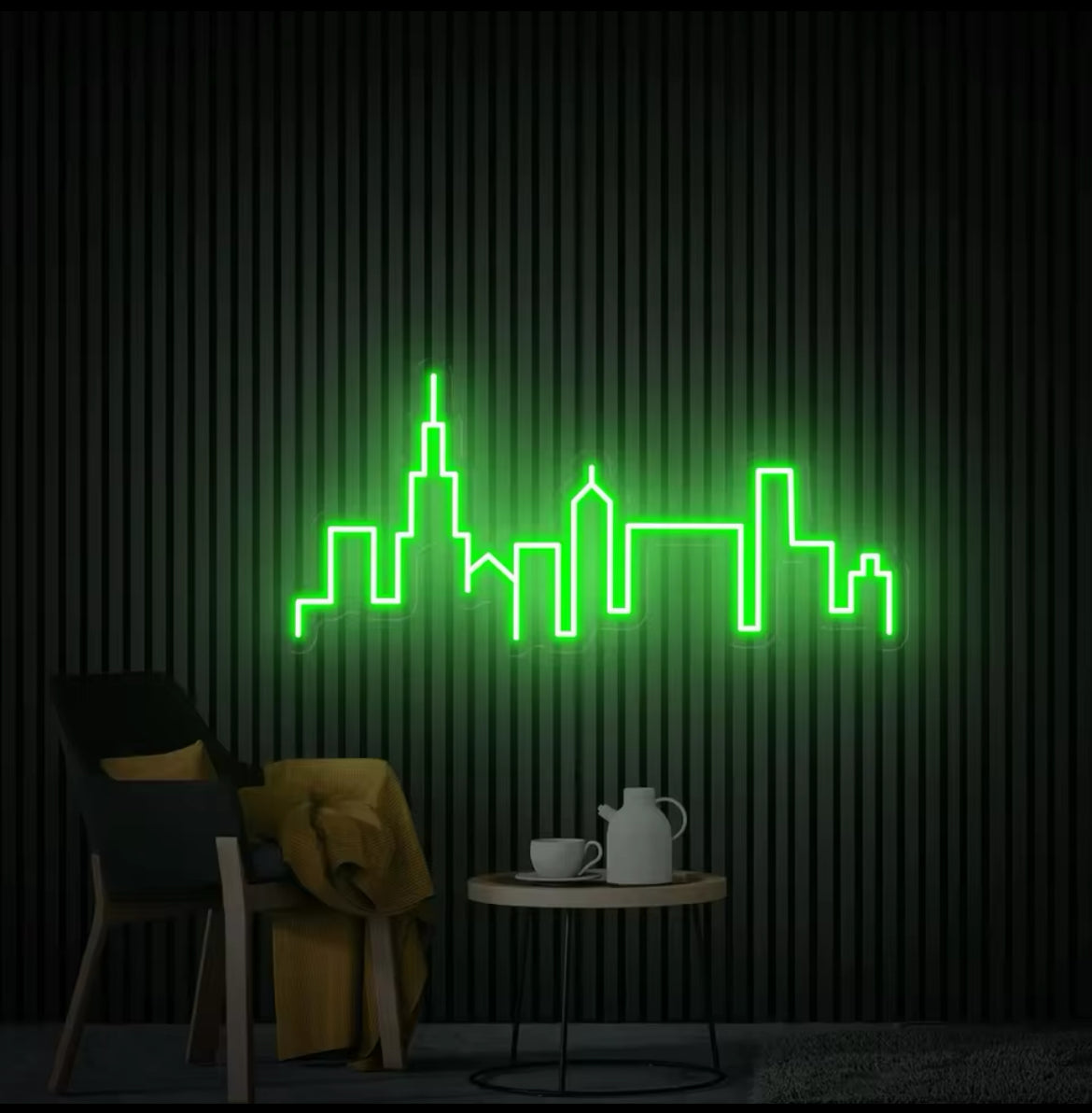 Chicago Skyline Neon Vert