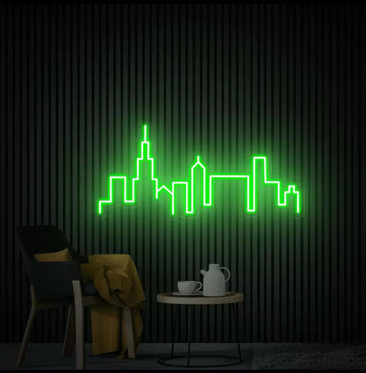 Chicago Skyline Neon Vert