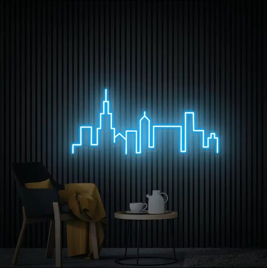 Chicago Skyline Neon Bleu